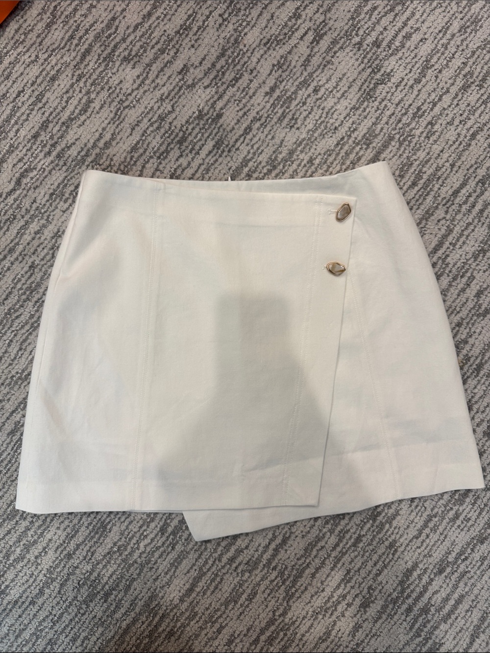 Commense White Wrap-Style Mini Skort with Gold Buttons